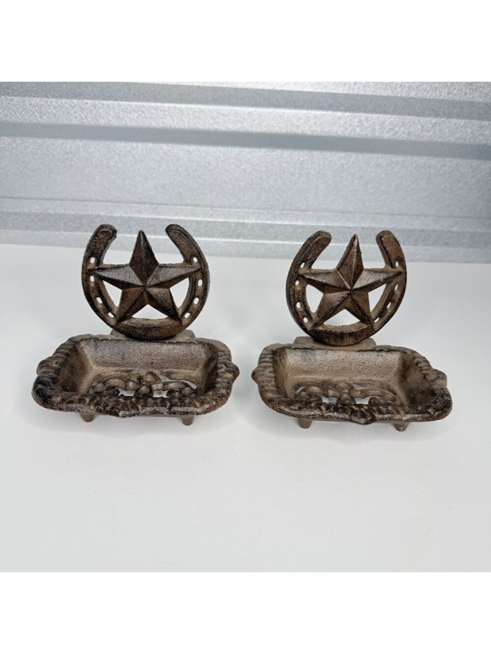 Cast Iron Horseshoe Star Soap Dish Rustic Western Cowboy Ranch Texas Decor